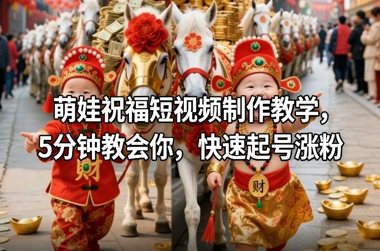 萌娃祝福短视频制作教学，5分钟教会你，快速起号涨粉-淘秘副业