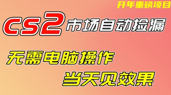 CS2市场自动捡漏项目，无需电脑操作，无需进入游戏，当天见效果，支持任何形式验证【揭秘】-淘秘副业