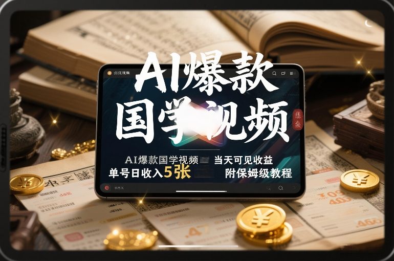 AI爆款国学视频，独家起号方法，小白直接上手，当天可见收益，单号日收入5张+附保姆级教程-淘秘副业