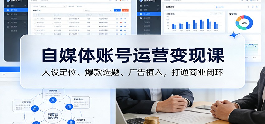 自媒体账号运营变现课：人设定位、爆款选题、广告植入，打通商业闭环-淘秘副业