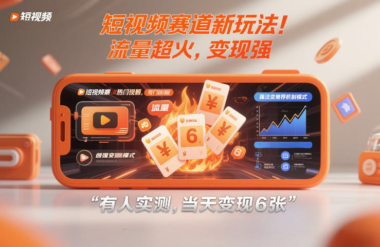 短视频赛道新玩法！流量超火，变现强，有人实测，当天变现6张-淘秘副业