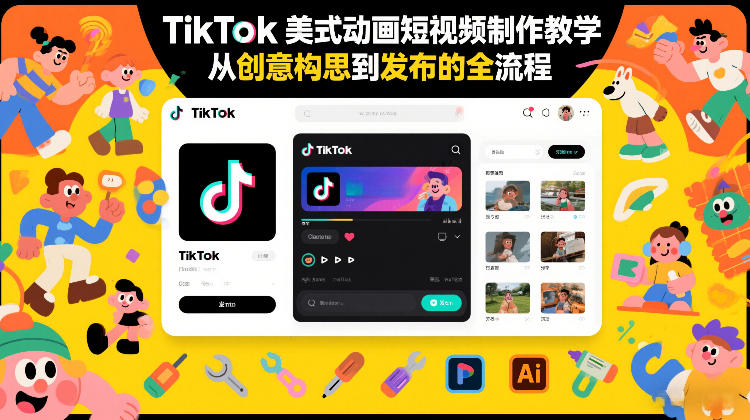 TikTok美式动画短视频制作教学，从创意构思到发布的全流程-淘秘副业