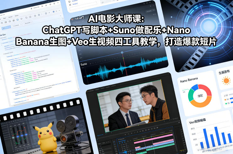 AI电影大师课：ChatGPT写脚本+Suno做配乐+Nano Banana生图+Veo生视频，打造爆款短片-淘秘副业