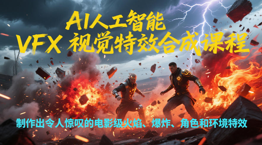 AI人工智能VFX视觉特效合成课程，制作出令人惊叹的电影级火焰、爆炸、角色和环境特效-淘秘副业