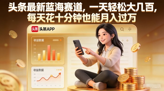 头条最新蓝海赛道，一天轻松大几张，每天花十分钟也能月入过1W【揭秘】-淘秘副业