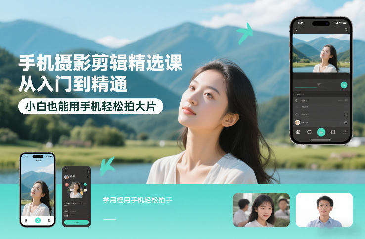 手机摄影剪辑精选课，从入门到精通，小白也能用手机轻松拍大片-淘秘副业