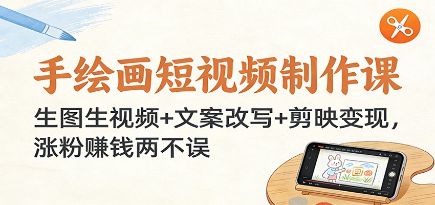 手绘画短视频制作课：生图生视频+文案改写+剪映变现，涨粉赚钱两不误-淘秘副业