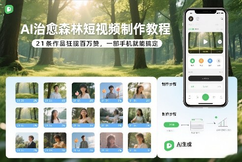 AI治愈森林短视频制作教程，21条作品狂揽百万赞，一部手机就能搞定-淘秘副业