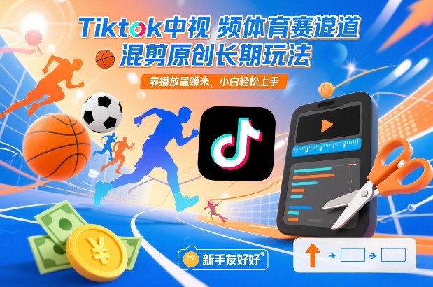 Tiktok中视频体育赛道混剪原创长期玩法，靠播放量賺米，小白轻松上手-淘秘副业