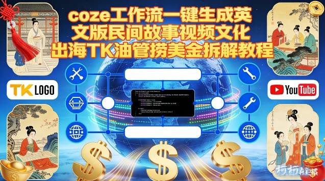Coze扣子工作流一键生成英文版民间故事视频，文化出海TK油管捞美金拆解教程-淘秘副业