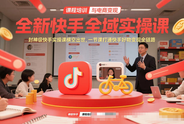 全新快手全域实操课，封神级快手实操课横空出世，一节课打通快手好物变现全链路-淘秘副业