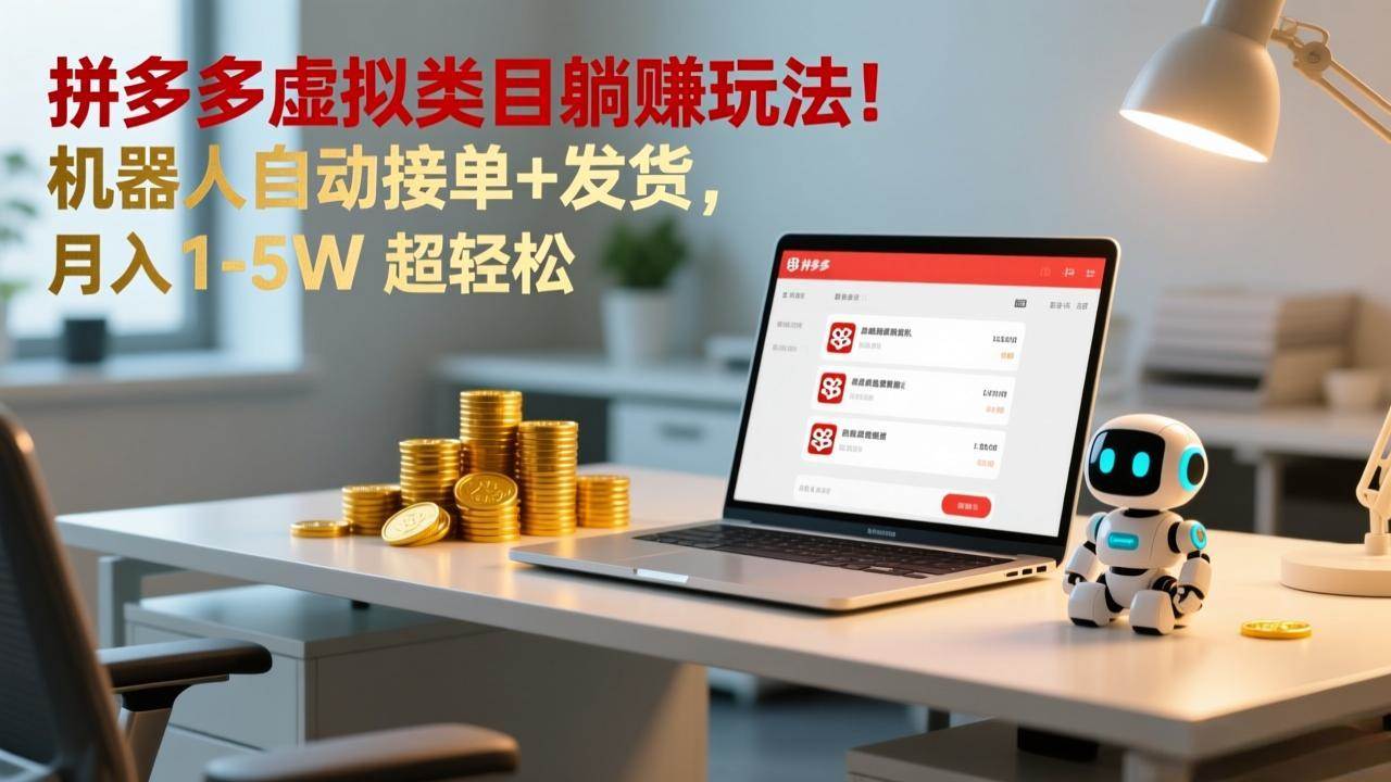 （17174期）多多虚拟类目躺赚玩法！机器人自动接单+发货，月入 1-5W 超轻松-淘秘副业