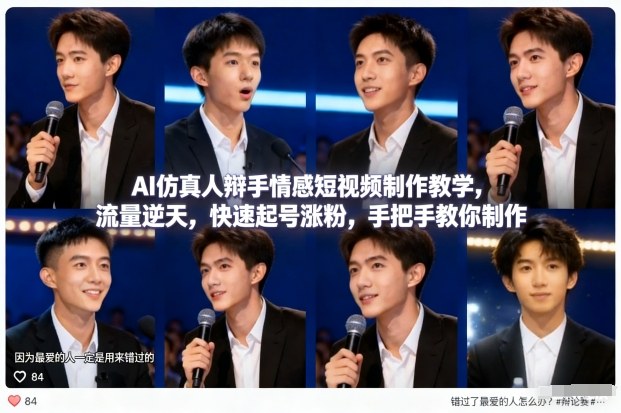 AI仿真人辩手情感短视频制作教学，流量逆天，快速起号涨粉，手把手教你制作-淘秘副业