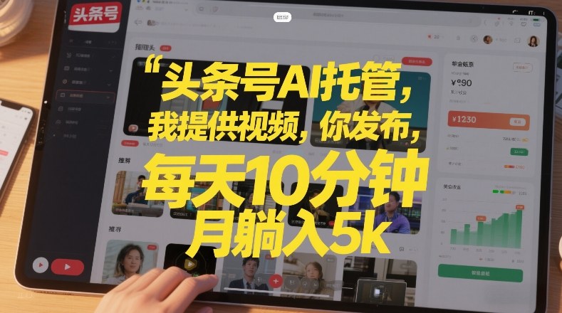 头条号AI托管，我提供视频，你发布，每天10分钟，月躺入5k+【揭秘】-淘秘副业