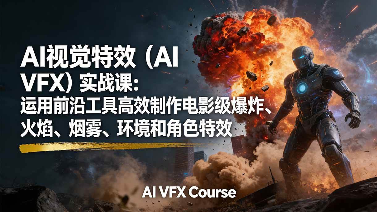 （17212期）AI视觉特效（AI VFX）实战课：运用前沿工具高效制作电影级爆炸、火焰、烟雾、环境和角色特效-淘秘副业