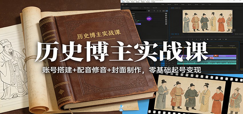 历史博主实战课：账号搭建+配音修音+封面制作，零基础起号变现-淘秘副业