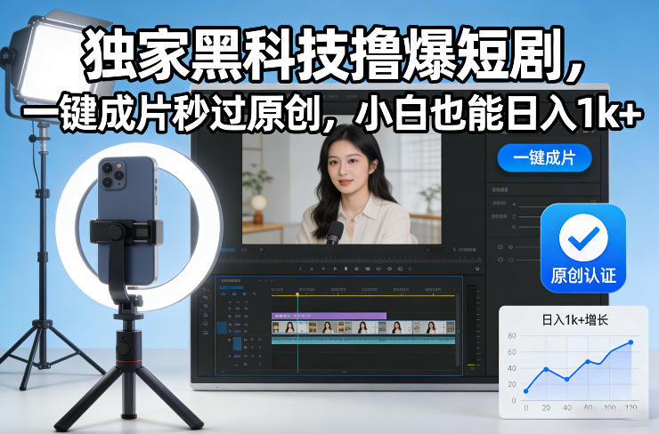 独家黑科技撸爆短剧，一键成片秒过原创，小白也能日入1k+【揭秘】-淘秘副业