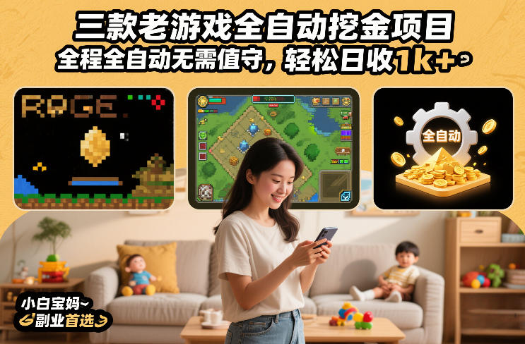 三款老游戏全自动挖金项目，全程全自动无需值守，轻松日收1k+，小白宝妈副业首选【揭秘】-淘秘副业