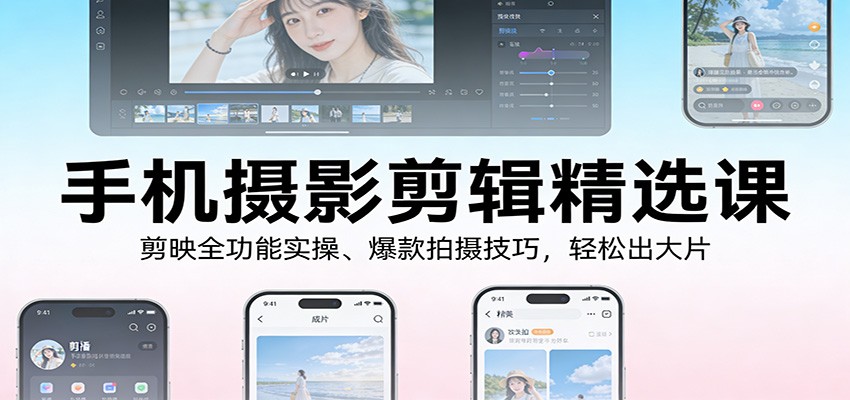 手机摄影剪辑精选课：剪映全功能实操、爆款拍摄技巧，轻松出大片-淘秘副业