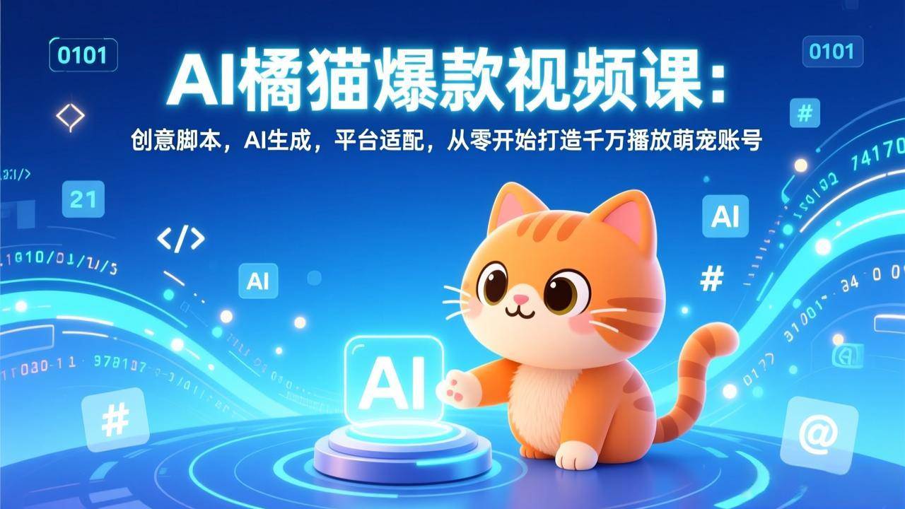 （17091期）AI橘猫爆款视频课：创意脚本，AI生成，平台适配，从零开始打造千万播放萌宠账号-淘秘副业