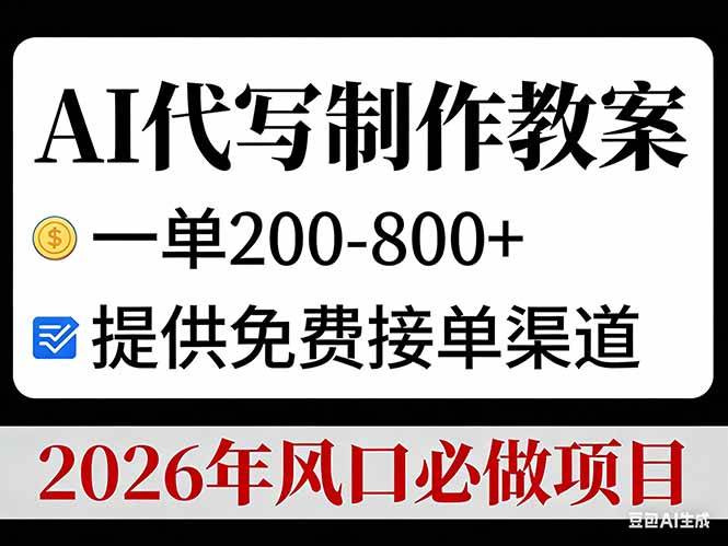 （17096期）AI代写制作教案，一单200-800+，提供免费接单渠道，2026年风口必做项目-淘秘副业