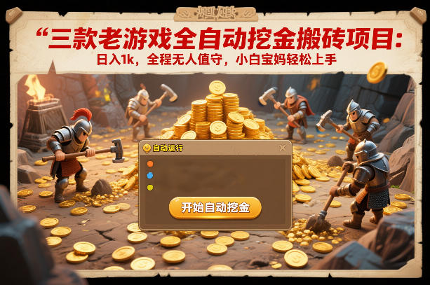 三款老游戏全自动挖金搬砖项目：日入1k，全程无人值守，小白宝妈轻松上手【揭秘】-淘秘副业