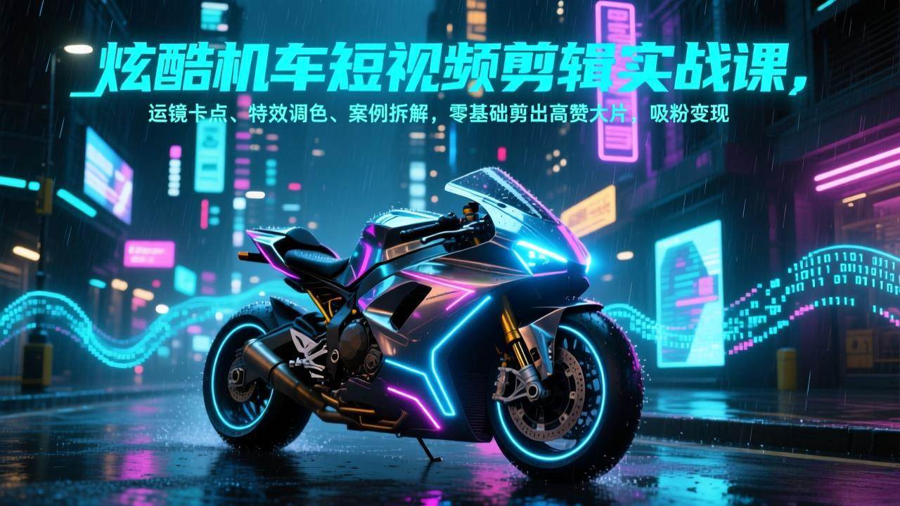（17304期）炫酷机车短视频剪辑实战课，运镜卡点、特效调色、案例拆解，零基础剪出高赞大片，吸粉变现-淘秘副业