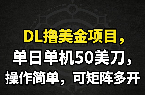 DL撸美金项目，单日单机50美刀，操作简单，可矩阵多开-淘秘副业