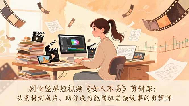 （17305期）剧情竖屏短视频《女人不易》剪辑课：从素材到成片、助你成为能驾驭复杂故事的剪辑师-淘秘副业