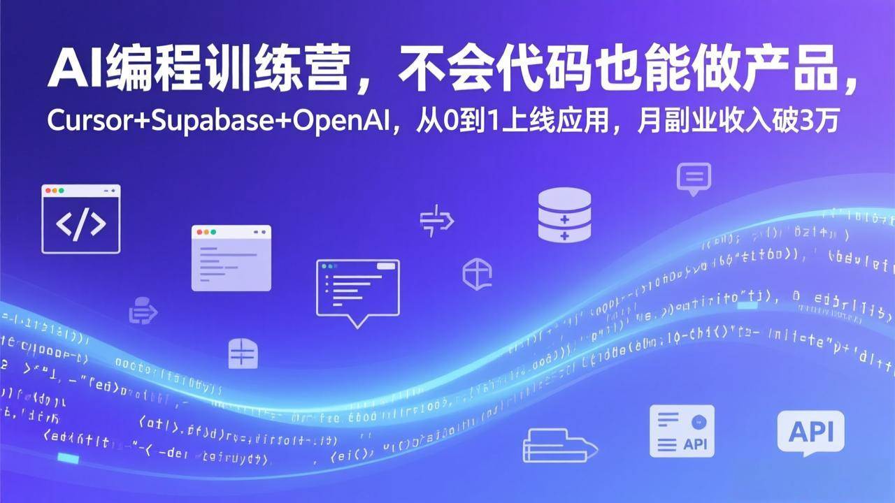 （17388期）AI编程训练营，不会代码也能做产品，Cursor+Supabase+OpenAI，从0到1上线应用，月副业收入破3万-淘秘副业