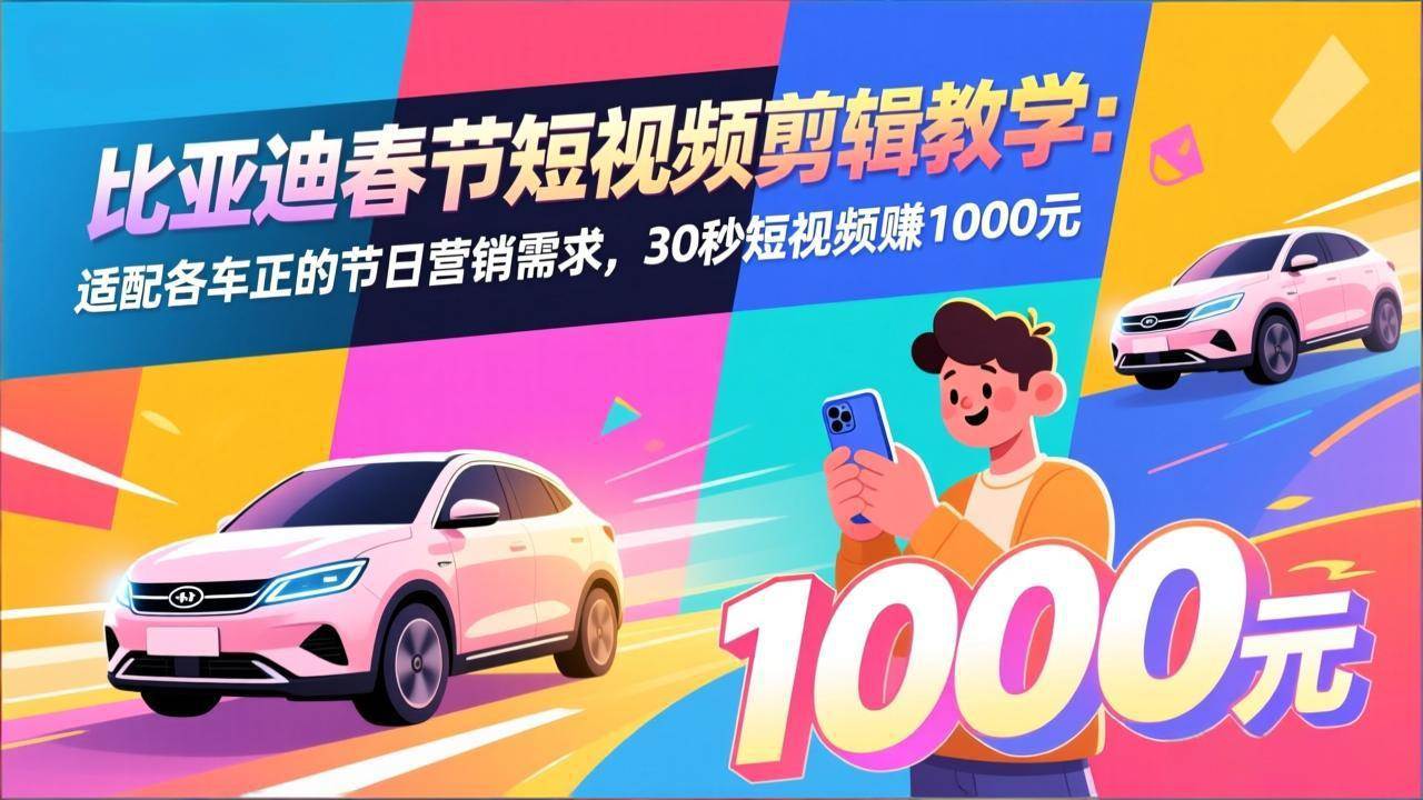 （17320期）比亚迪春节短视频剪辑教学：适配各车企的节日营销需求，30秒短视频赚1000元-淘秘副业
