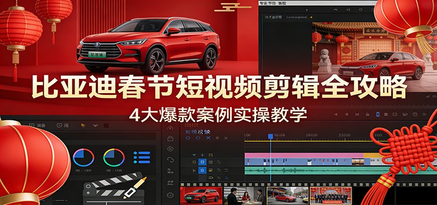 比亚迪春节短视频剪辑全攻略，4大爆款案例实操教学-淘秘副业