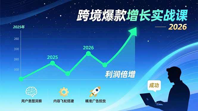 （17279期）跨境爆款增长实战课，教授用户意图洞察、内容飞轮搭建、精准广告投放，助力卖家2026年利润倍增-淘秘副业