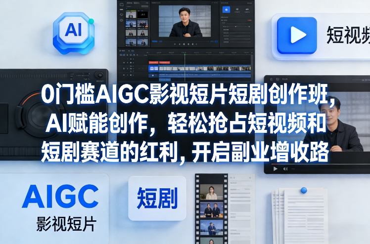 0门槛AIGC影视短片短剧创作班，AI赋能创作，轻松抢占短视频和短剧赛道的红利，开启副业增收路-淘秘副业
