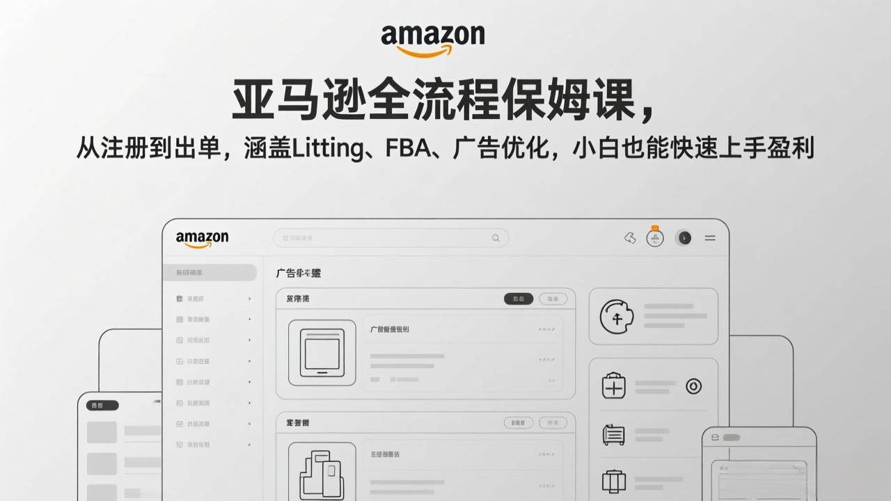 （17293期）亚马逊全流程保姆课，从注册到出单，涵盖Listing、FBA、广告优化，小白也能快速上手盈利-淘秘副业