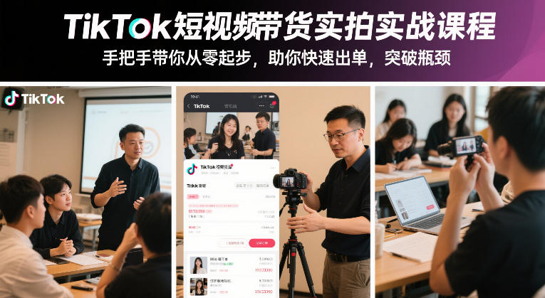 TikTok短视频带货实拍实战课程，手把手带你从零起步，助你快速出单，突破瓶颈-淘秘副业
