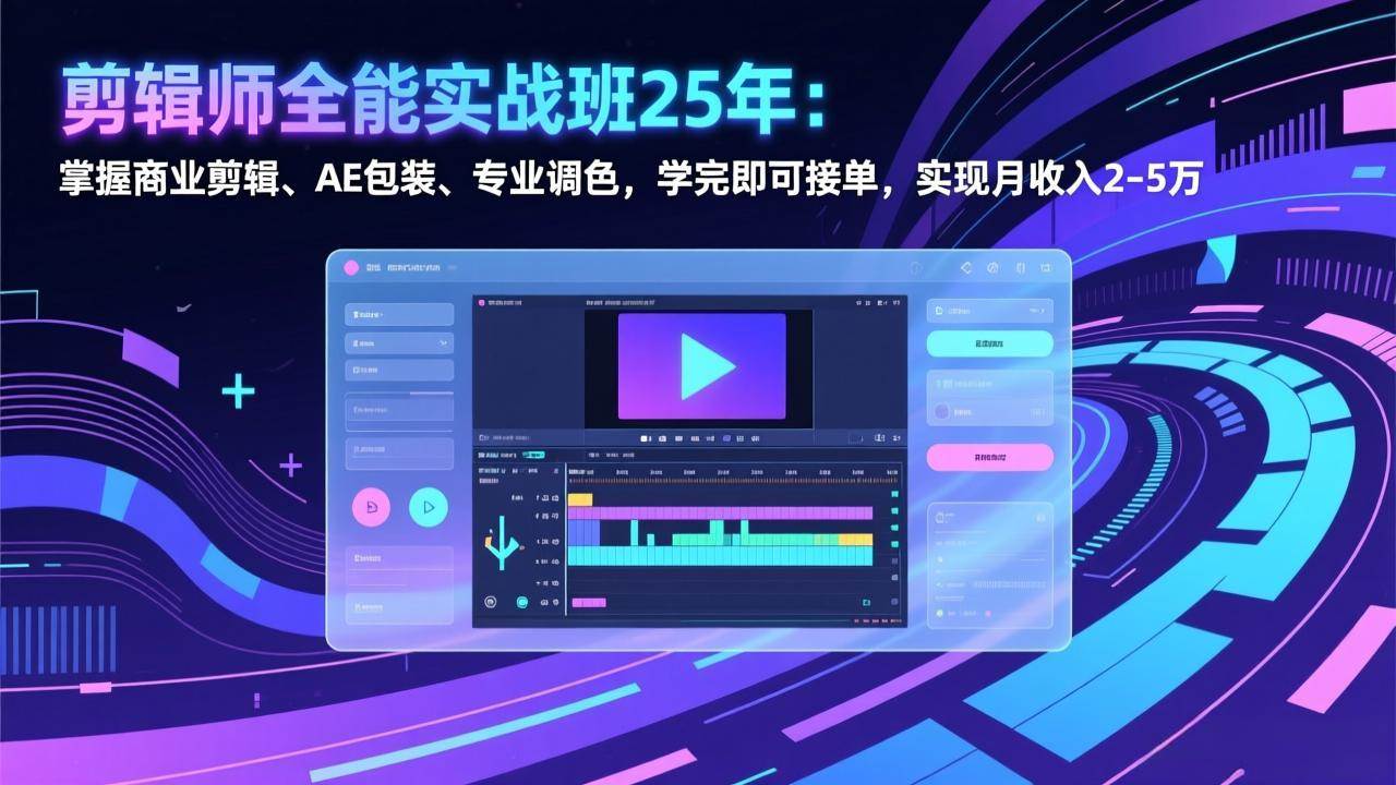 （17294期）剪辑师全能实战班25年：掌握商业剪辑、AE包装、专业调色，学完即可接单，实现月收入2-5万-淘秘副业