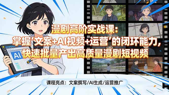 （17461期）漫剧高阶实战课：掌握“文案+AI视频+运营”的闭环能力，快速批量产出高质量漫剧短视频-淘秘副业