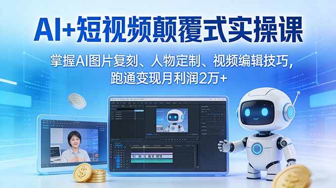 （17454期）AI+短视频颠覆式实操课：掌握AI图片复刻、人物定制、视频编辑技巧，跑通变现月利润2万+-淘秘副业