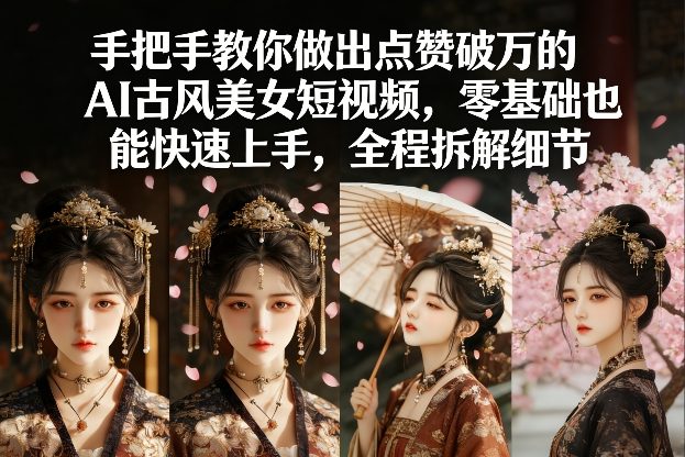 手把手教你做出点赞破万的AI古风美女短视频，零基础也能快速上手，全程拆解细节-淘秘副业