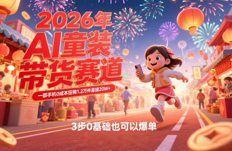 AI童装新春带货赛道，一部手机0成本狂销1.2万件喜提20W+，3步0基础也可以爆单-淘秘副业