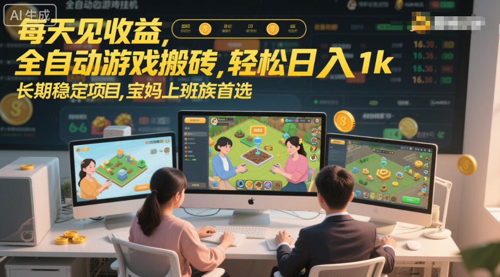 每天见收益，全自动游戏搬砖，轻松日入1k，长期稳定项目，宝妈上班族首选【揭秘】-淘秘副业
