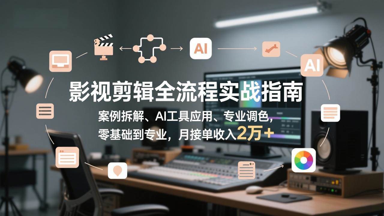 （17338期）影视剪辑全流程实战指南，案例拆解、AI工具应用、专业调色，零基础到专业，月接单收入2万+-淘秘副业