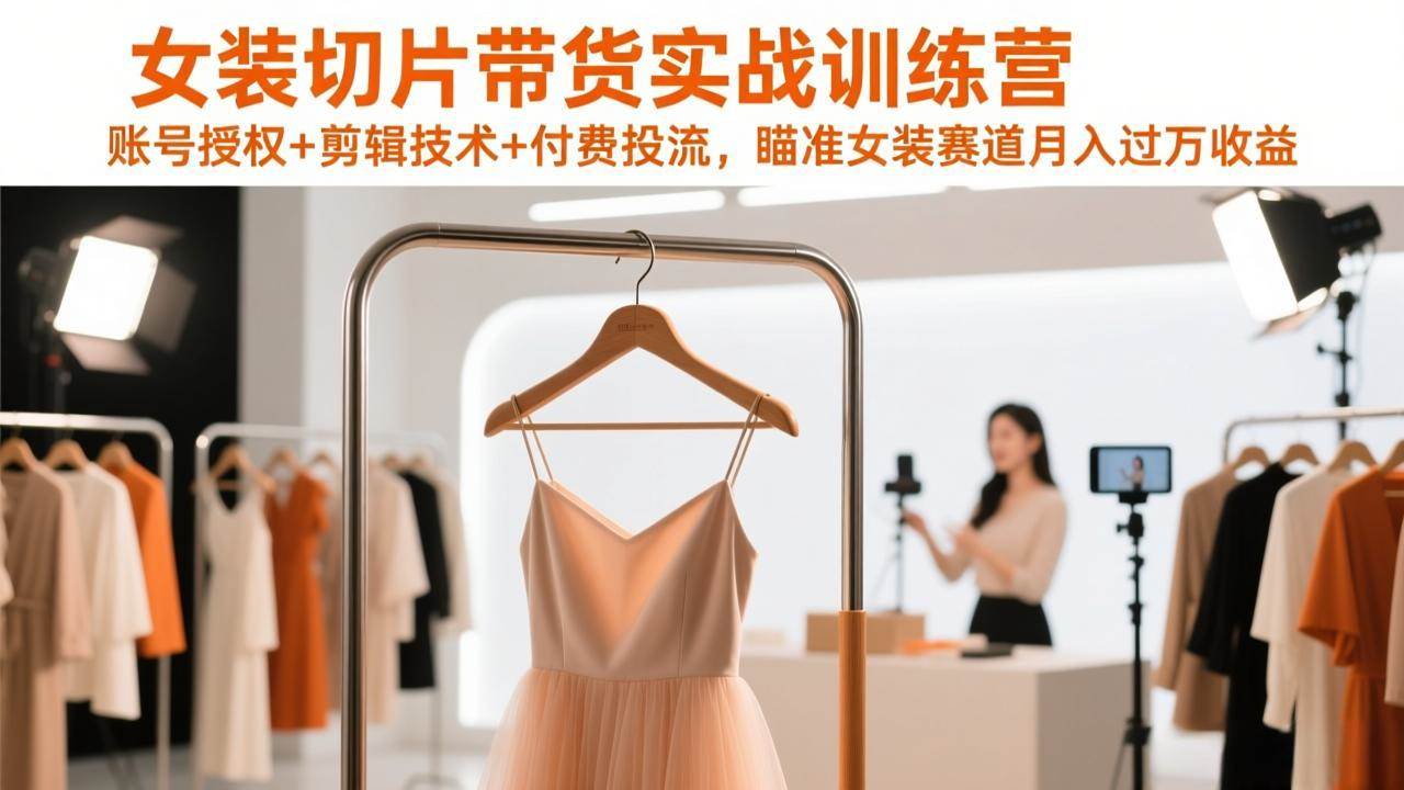 （17357期）女装切片带货实战训练营，账号授权+剪辑技术+付费投流，瞄准女装赛道月入过万收益-淘秘副业