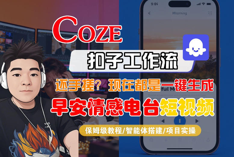 【Coze工作流搭建实操教程】【coze】早安情感电台日签视频还在手动做？用扣子工作流自动生成，省时90%-淘秘副业