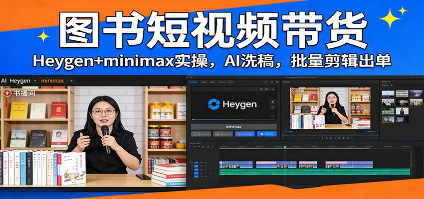 图书短视频带货：Heygen+minimax实操，AI洗稿 ，批量剪辑出单-淘秘副业