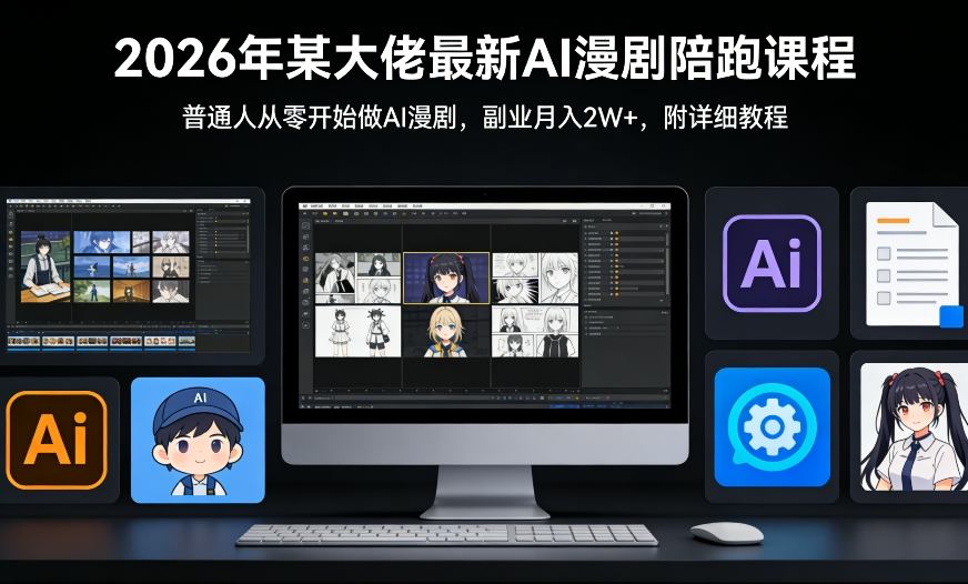 26年某大佬最新Ai漫剧陪跑课程，普通人从零开始做AI漫剧，副业月入2W+-淘秘副业