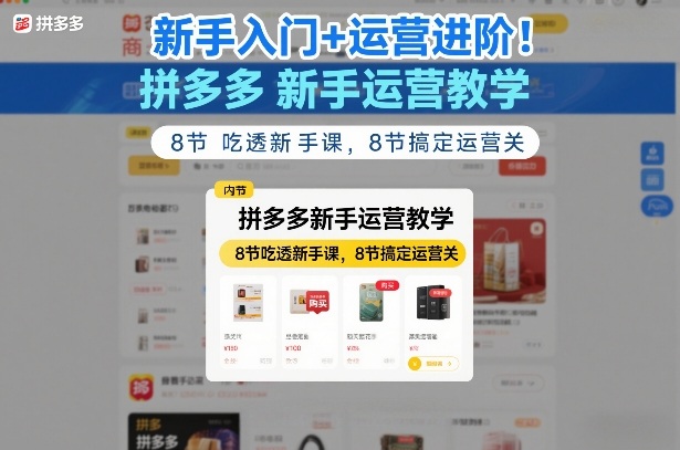 新手入门+运营进阶！拼多多新手运营教学，8节吃透新手课，8节搞定运营关-淘秘副业