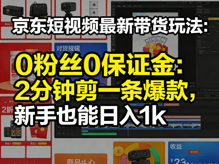 京东短视频最新带货玩法，0粉丝0保证金，2分钟剪一条爆款，新手也能日入1k+【揭秘】-淘秘副业