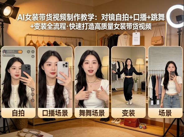 AI女装带货视频制作教学，对镜自拍、口播、跳舞、变装全流程，快速打造高质量女装带货视频-淘秘副业
